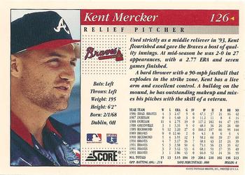1994 Score #126 Kent Mercker Back
