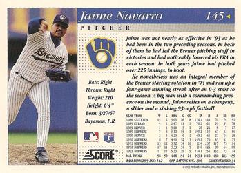 1994 Score #145 Jaime Navarro Back