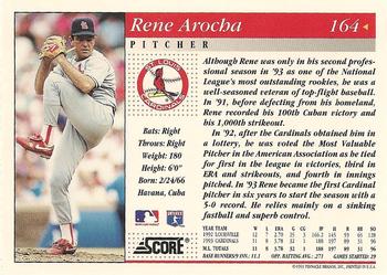 1994 Score #164 Rene Arocha Back