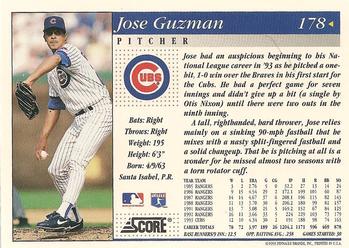 1994 Score #178 Jose Guzman Back