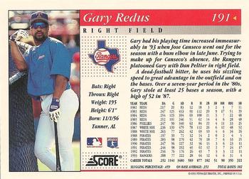 1994 Score #191 Gary Redus Back