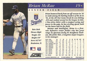 1994 Score #19 Brian McRae Back