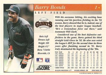 1994 Score #1 Barry Bonds Back