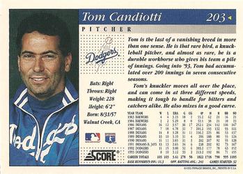 1994 Score #203 Tom Candiotti Back
