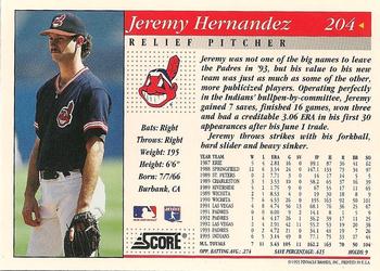 1994 Score #204 Jeremy Hernandez Back