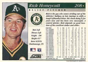 1994 Score #208 Rick Honeycutt Back