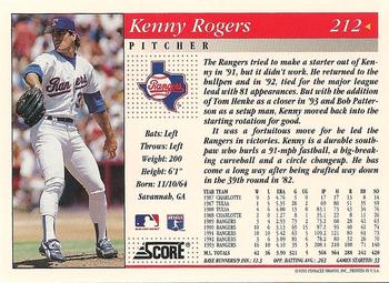 1994 Score #212 Kenny Rogers Back