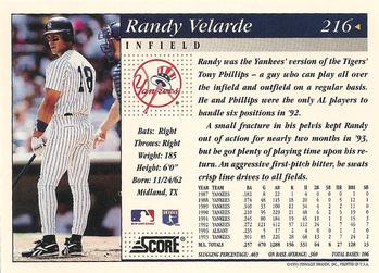 1994 Score #216 Randy Velarde Back