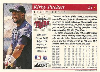 1994 Score #21 Kirby Puckett Back