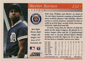 1994 Score #232 Skeeter Barnes Back