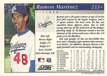1994 Score #233 Ramon Martinez Back