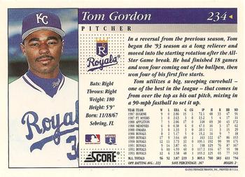 1994 Score #234 Tom Gordon Back