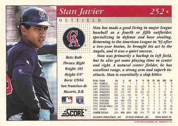 1994 Score #252 Stan Javier Back