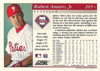 1994 Score #265 Ruben Amaro, Jr. Back