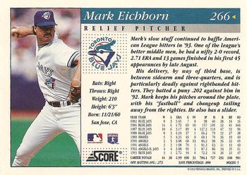 1994 Score #266 Mark Eichhorn Back