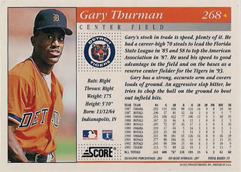 1994 Score #268 Gary Thurman Back