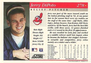 1994 Score #278 Jerry DiPoto Back