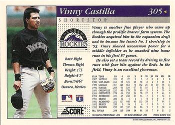1994 Score #305 Vinny Castilla Back