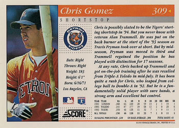 1994 Score #309 Chris Gomez Back