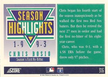 1994 Score #316 Chris Bosio Back