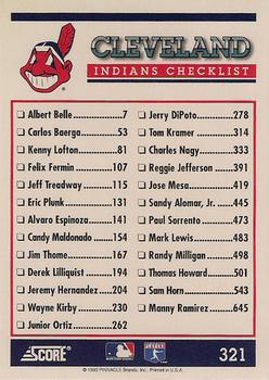 1994 Score #321 Cleveland Indians Back