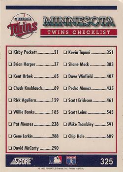 1994 Score #325 Minnesota Twins Back