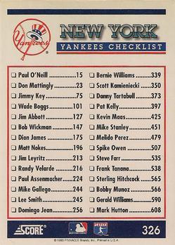 1994 Score #326 New York Yankees Back