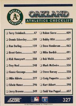 1994 Score #327 Oakland Athletics Back