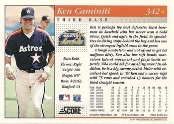 1994 Score #342 Ken Caminiti Back