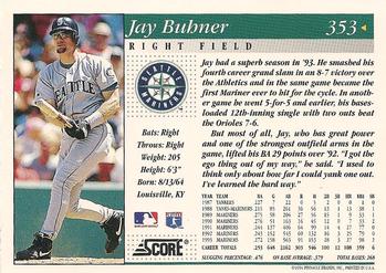 1994 Score #353 Jay Buhner Back