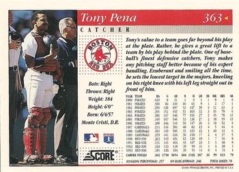 1994 Score #363 Tony Pena Back