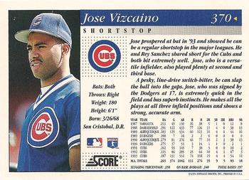 1994 Score #370 Jose Vizcaino Back