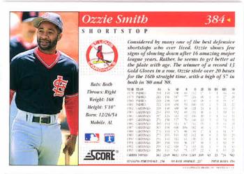 1994 Score #384 Ozzie Smith Back