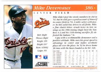 1994 Score #386 Mike Devereaux Back
