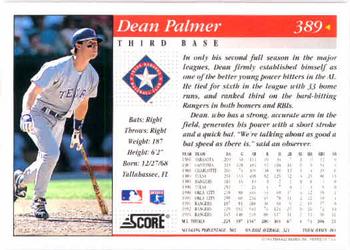 1994 Score #389 Dean Palmer Back