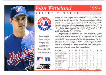 1994 Score #390 John Wetteland Back