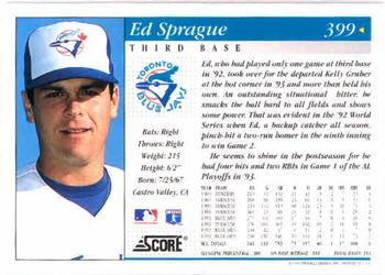 1994 Score #399 Ed Sprague Back