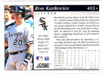 1994 Score #403 Ron Karkovice Back