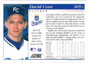 1994 Score #405 David Cone Back