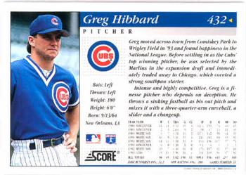 1994 Score #432 Greg Hibbard Back