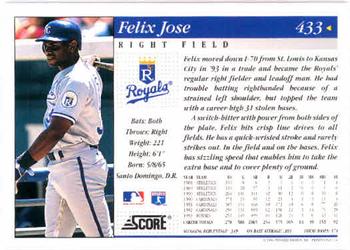 1994 Score #433 Felix Jose Back