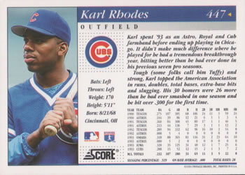 1994 Score #447 Karl Rhodes Back