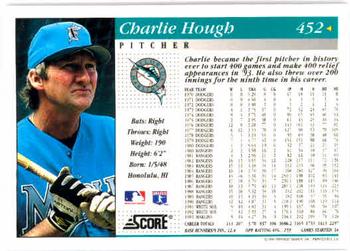 1994 Score #452 Charlie Hough Back