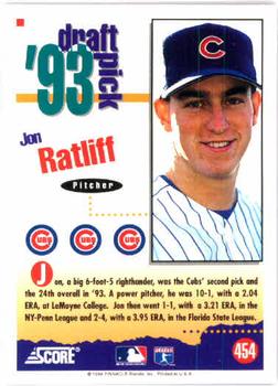 1994 Score #454 Jon Ratliff Back