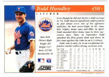 1994 Score #458 Todd Hundley Back