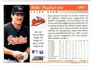 1994 Score #489 Mike Pagliarulo Back