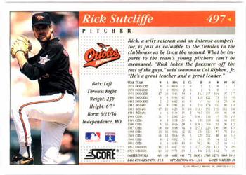 1994 Score #497 Rick Sutcliffe Back
