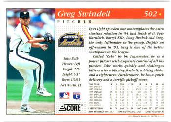 1994 Score #502 Greg Swindell Back