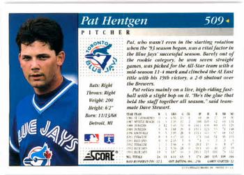 1994 Score #509 Pat Hentgen Back