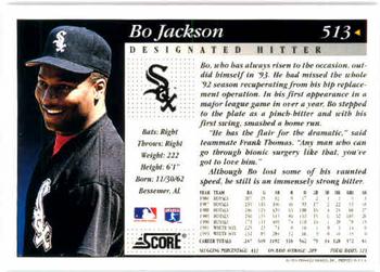 1994 Score #513 Bo Jackson Back